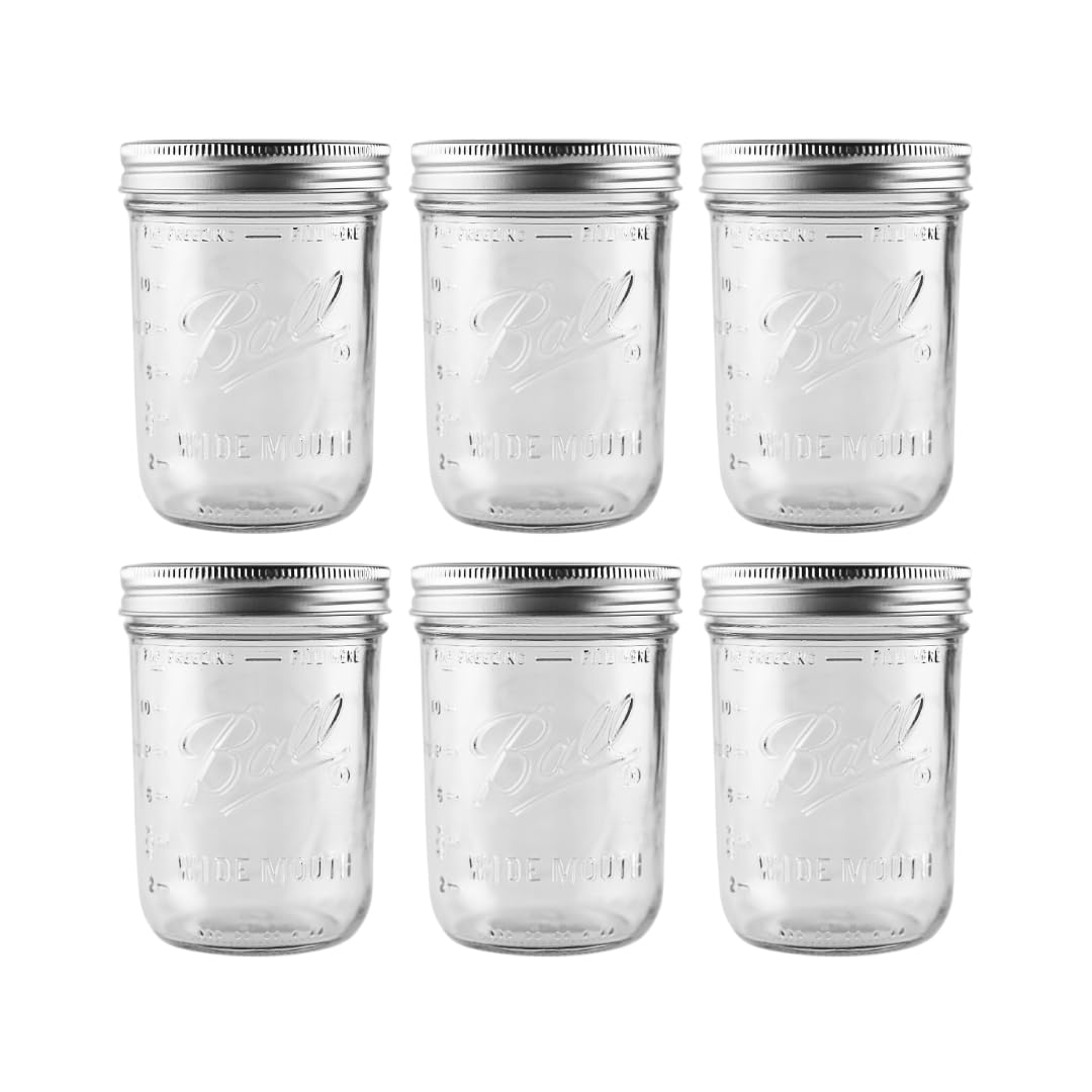 Ball - 16 oz Wide Mouth Glass Mason Jars | 6 Pack Jars with Airtight Lids | Large Glass Jar for Food Storage with Lids | Ideal for Canning…