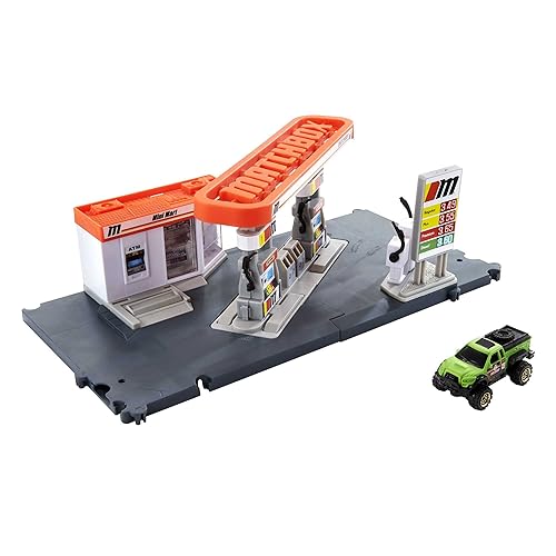 Matchbox Toy Cars Playset, Action Drivers Fuel Station & 1:64 Scale Toy Truck, Moveable Gas Hoses & Car-Activated Features