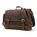 Contacts Crazy Horse Leather Messenger Bag for Men 12 Inch Laptop Briefcase Computer Shoulder Bag Travel Business (Brown)
