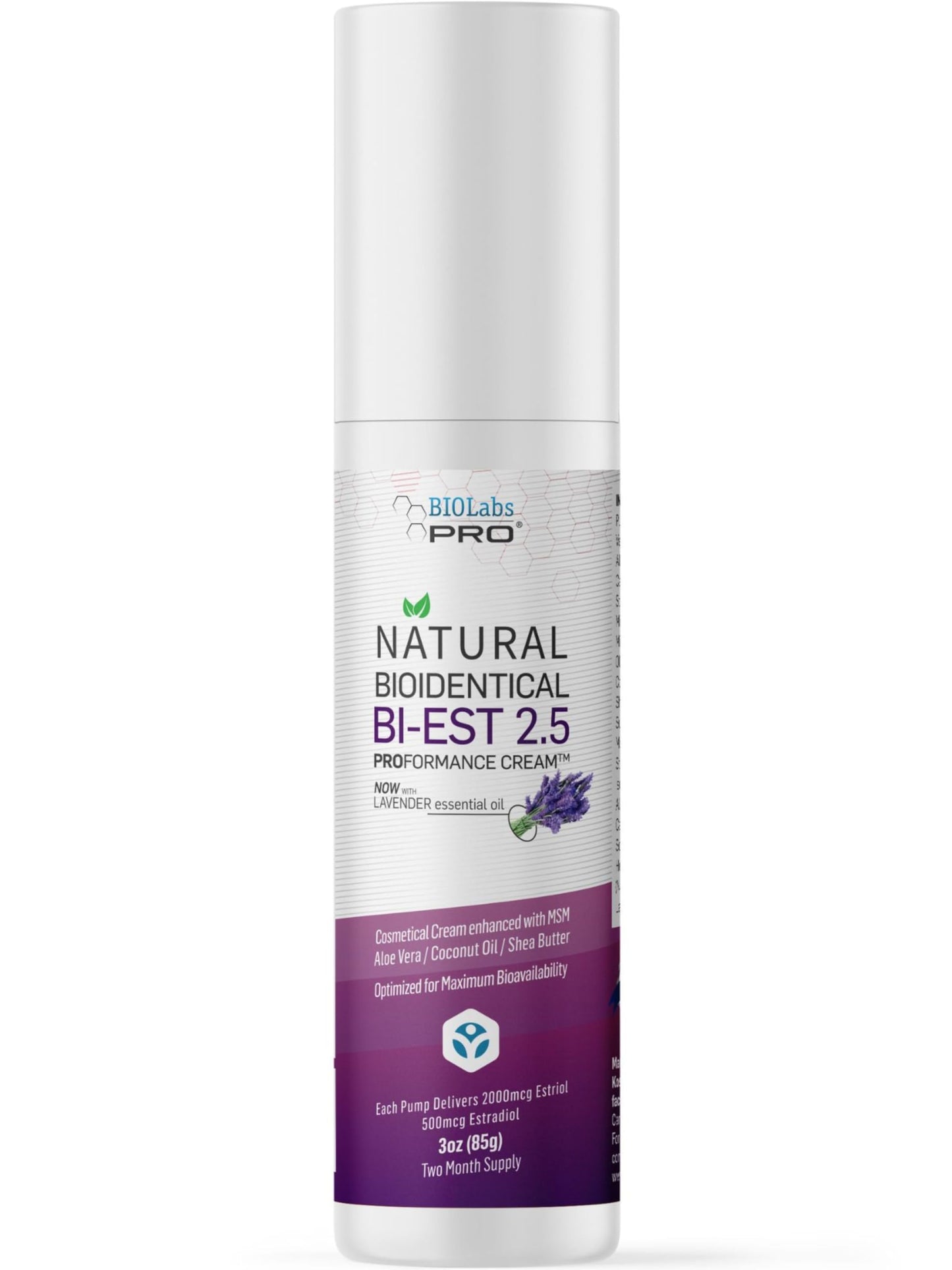 UltraSpa Skincare BioLabs PRO Natural Bioidentical 2.5 Estro Cream, Combo For Women Two-Month Supply (Lavender-3oz)