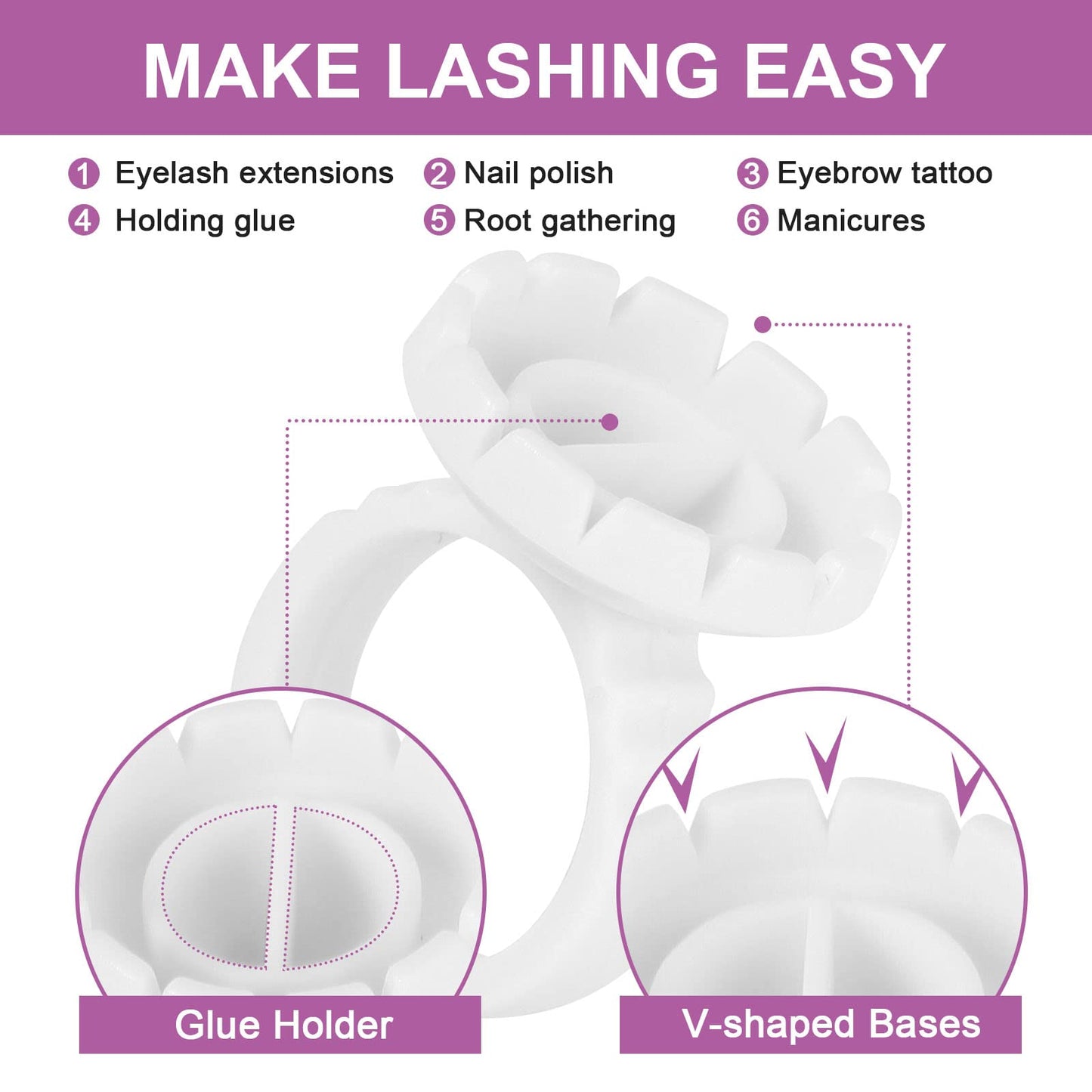 Burboeiy 100PCS Lash Rings for Eyelash Extensions - Smart Glue Cups with Eyelash Glue Holder