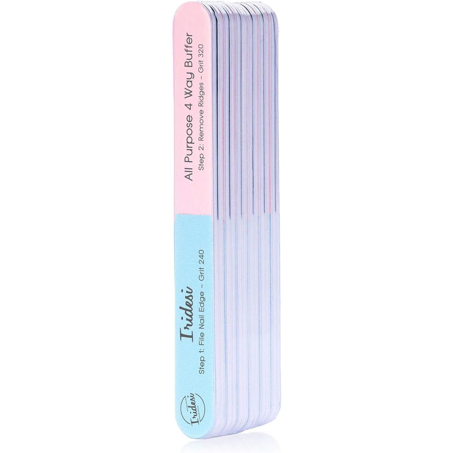 Iridesi 4 Way Finger Nail File and Buffer, Emery Boards for Natural Nails, 4 Fingernail Files in 1, Professional Filer Board and Shiners, 7 Inches