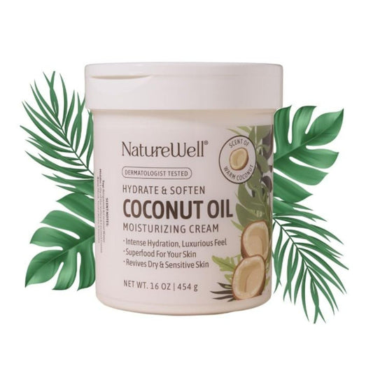 NATURE WELL Hydrate & Soften Coconut Oil Moisturizing Cream for Face, Body, & Hands, Non-Greasy, Intense Hydration & Luxurious Feel, Revives Dry & Sensitive Skin, 16 Oz