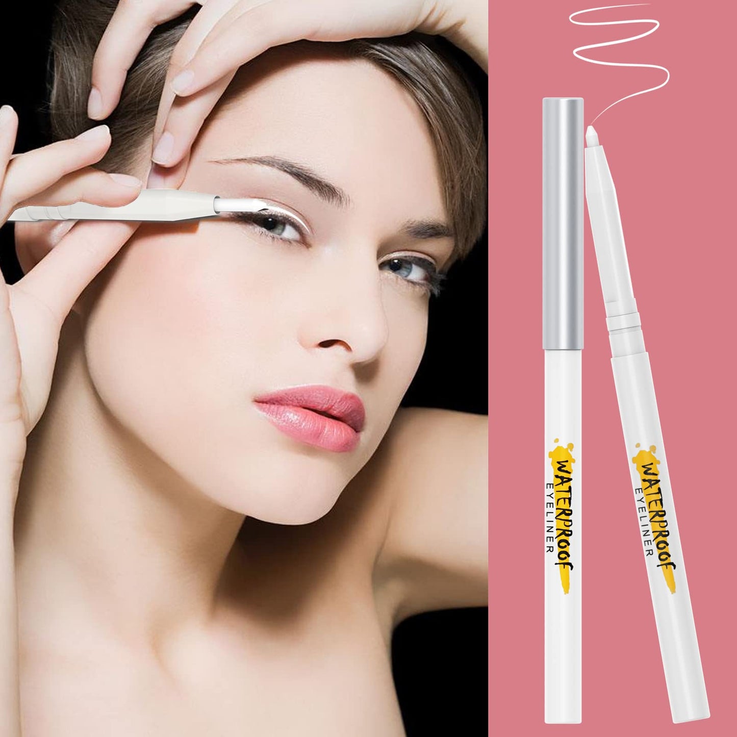 KAIQIKAIXI 5Pcs White Eyeliner Pen, Eyebrow,Eye Shadow Pencil, Lip Line Pen, Eyelid Pad, Pencil Makeup Set Tool