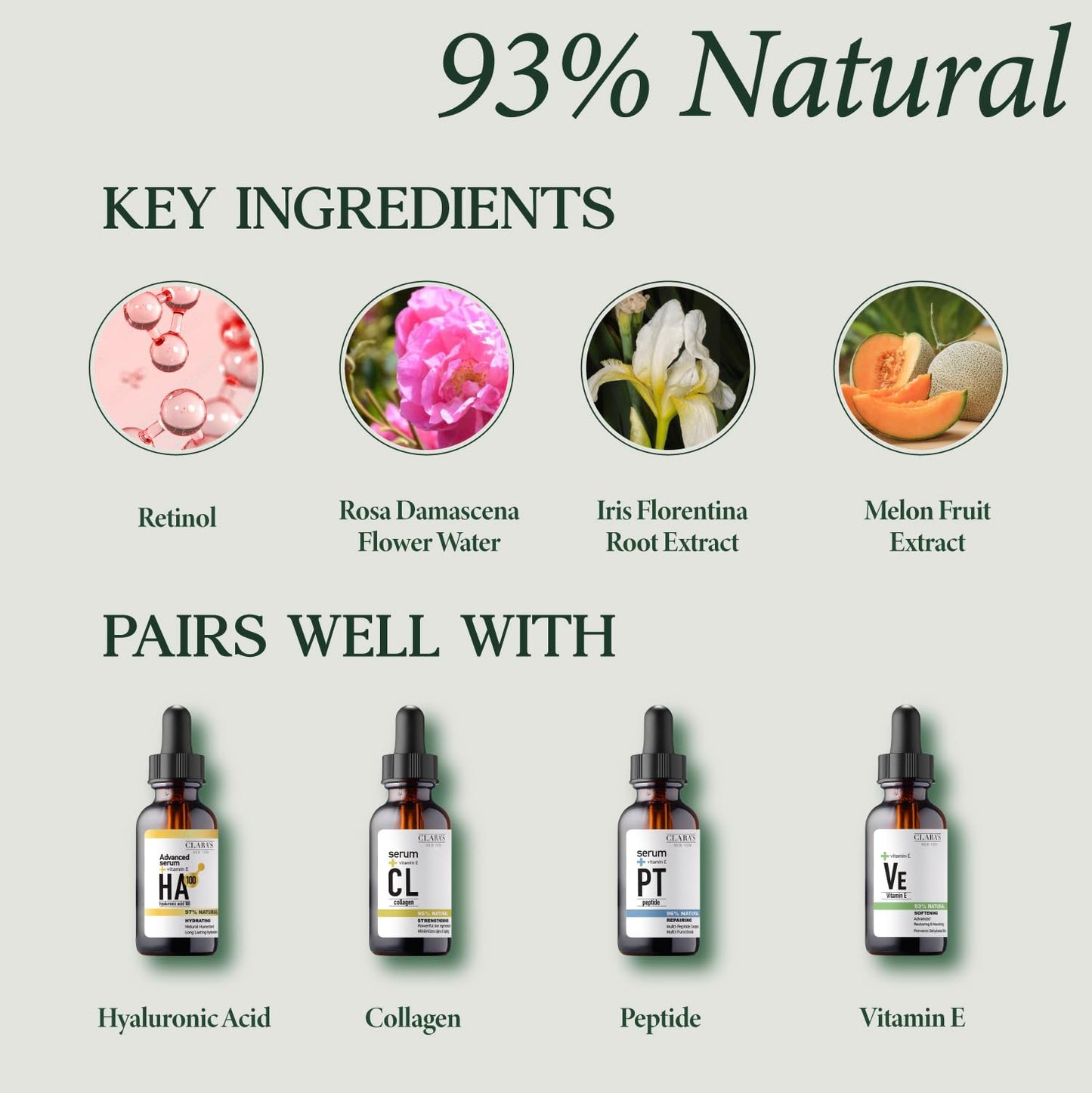 CLARA'S NEW YORK Youth Renewal Retinol (Vitamin A) Facial Cream for Anti-aging, Reducing wrinkles - Rich, Non-sticky, Fast-absorbing Formula, 50ml