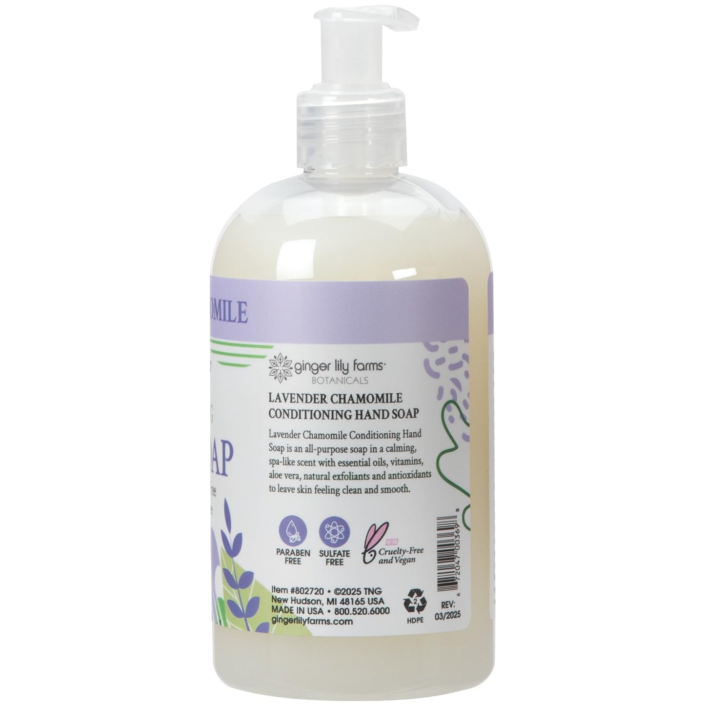 Ginger Lily Farms Botanicals Conditioning Liquid Hand Soap Refill, 100% Vegan & Cruelty-Free, Lavender Chamomile Scent, 12 Fl Oz