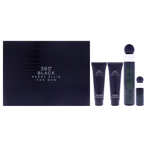 360 Black by Perry Ellis for Men - 4 Pc Gift Set 3.4oz EDT Spray, 0.25oz EDT Spray (Mini), 3oz Aftershave Balm, 3oz Shower Gel