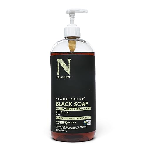Dr. Natural Multi-Purpose Black Liquid Soap - Natural West African Body Wash - Gentle Hand Soap and Body Soap - Deep Moisturizer, Fights Acne - 32 oz
