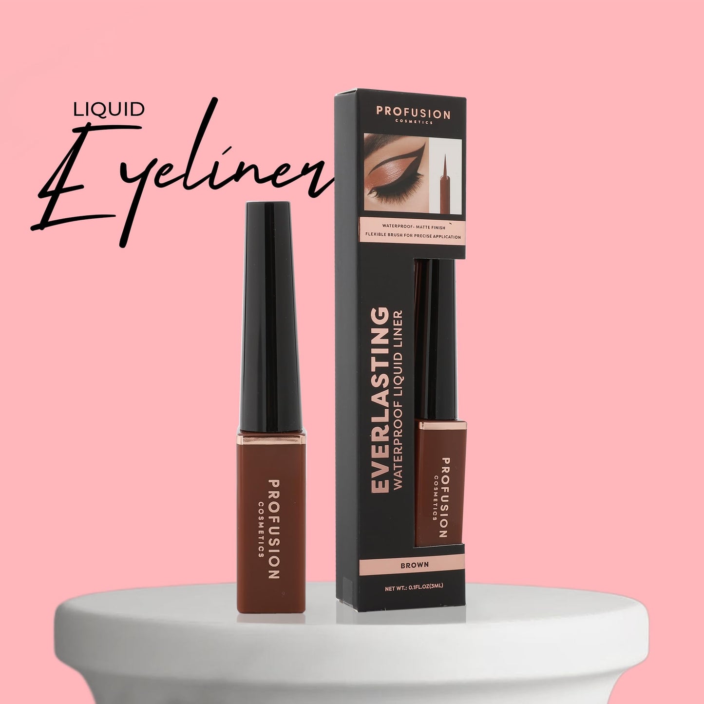 Profusion Cosmetics Everlasting Waterproof Liquid Eyeliner - Pro-Control Brush for Bold Definition, Long-Wearing Smudge-Resistant Vegan…