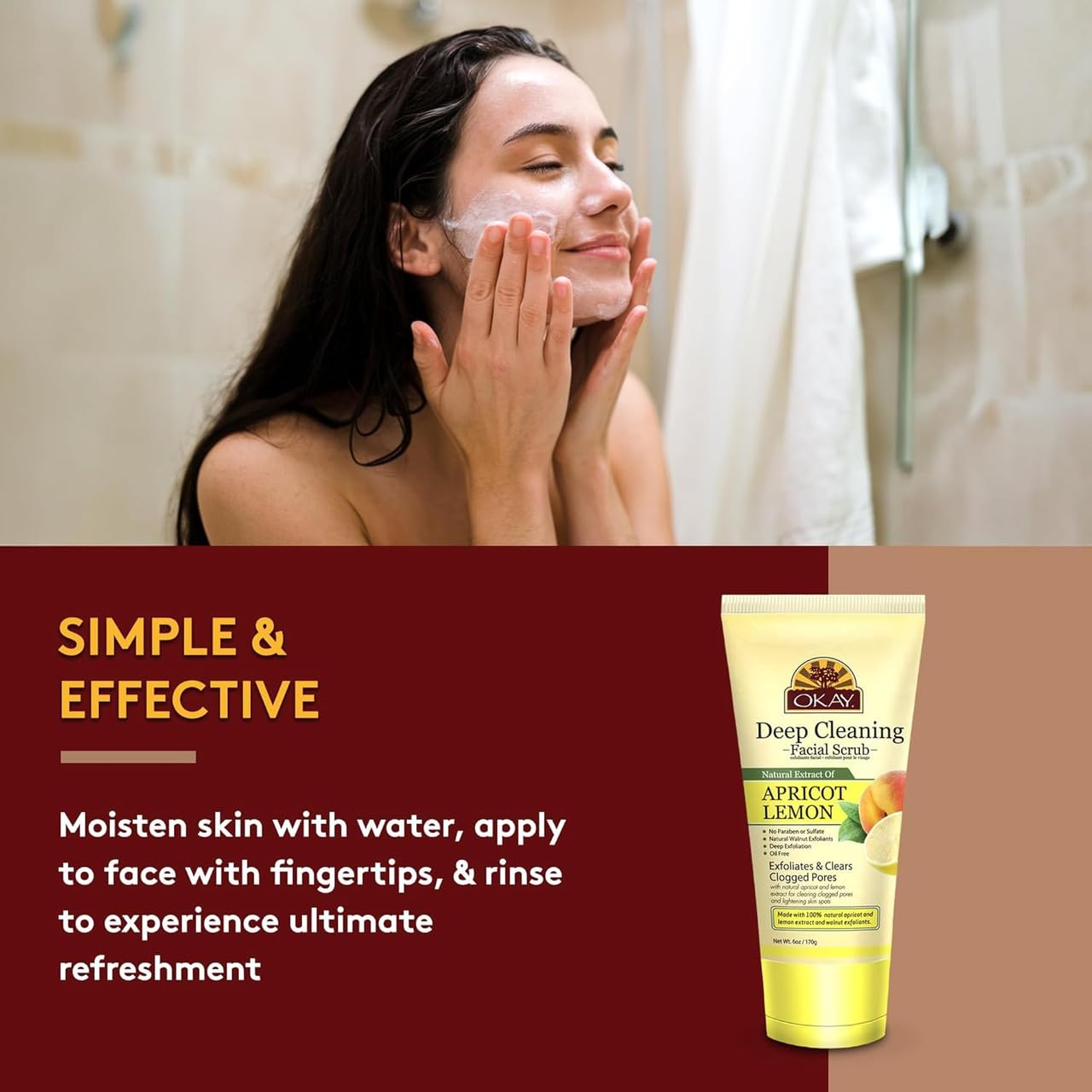 OKAY Oil Control Facial Scrub Exfoliator - Exfoliating Face Wash, Face Scrub for Women and Men, Moisturizing and Brightening, Leaves Skin Smooth