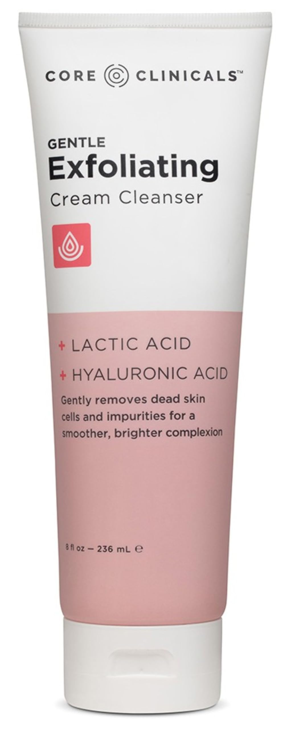 Core Clinicals Gentle Exfoliating Cream Cleanser - Lactic Acid & Hyaluronic Acid | Removes Impurities, Smooths & Hydrates (8 Fl Oz)