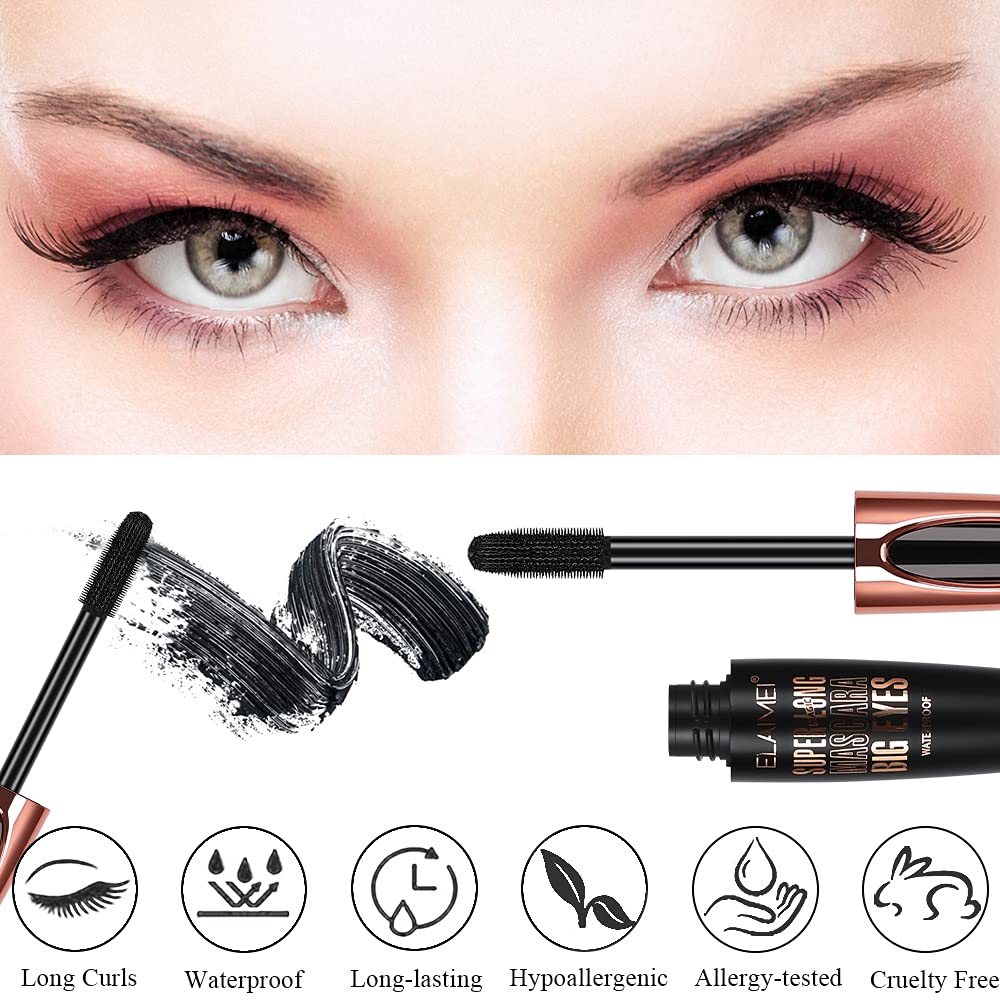 2 Pack Mascara Black Volume and Length, Natural Waterproof Smudge-Proof 4D Silk Fiber Lash Mascara Long-Lasting, Adds Length, Depth & Glamour