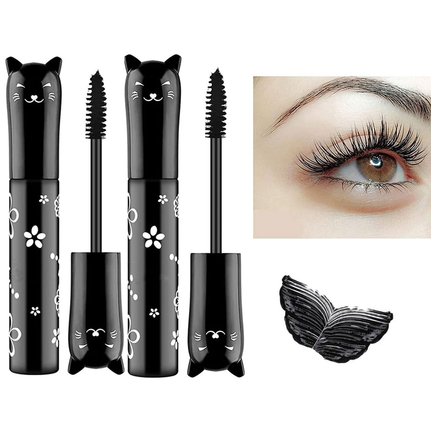 LGSZGDCN 2 PCS black Cat eye mascara Eyes Makeup Color Mascara Waterproof Fast Dry Eyelashes Curling Lengthening Makeup Eye Lengthening, Lifting