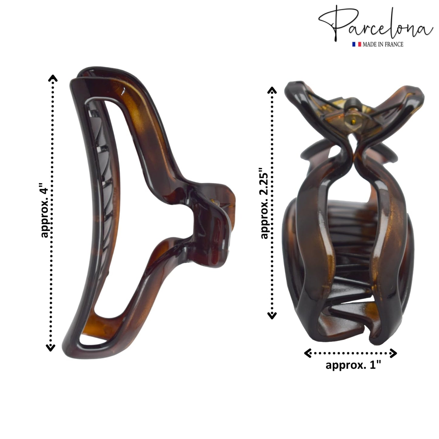 Parcelona French 4 Inch Large Tortoise Shell Flat Teeth Jaw Hair Claw Clip Clamp Clutcher