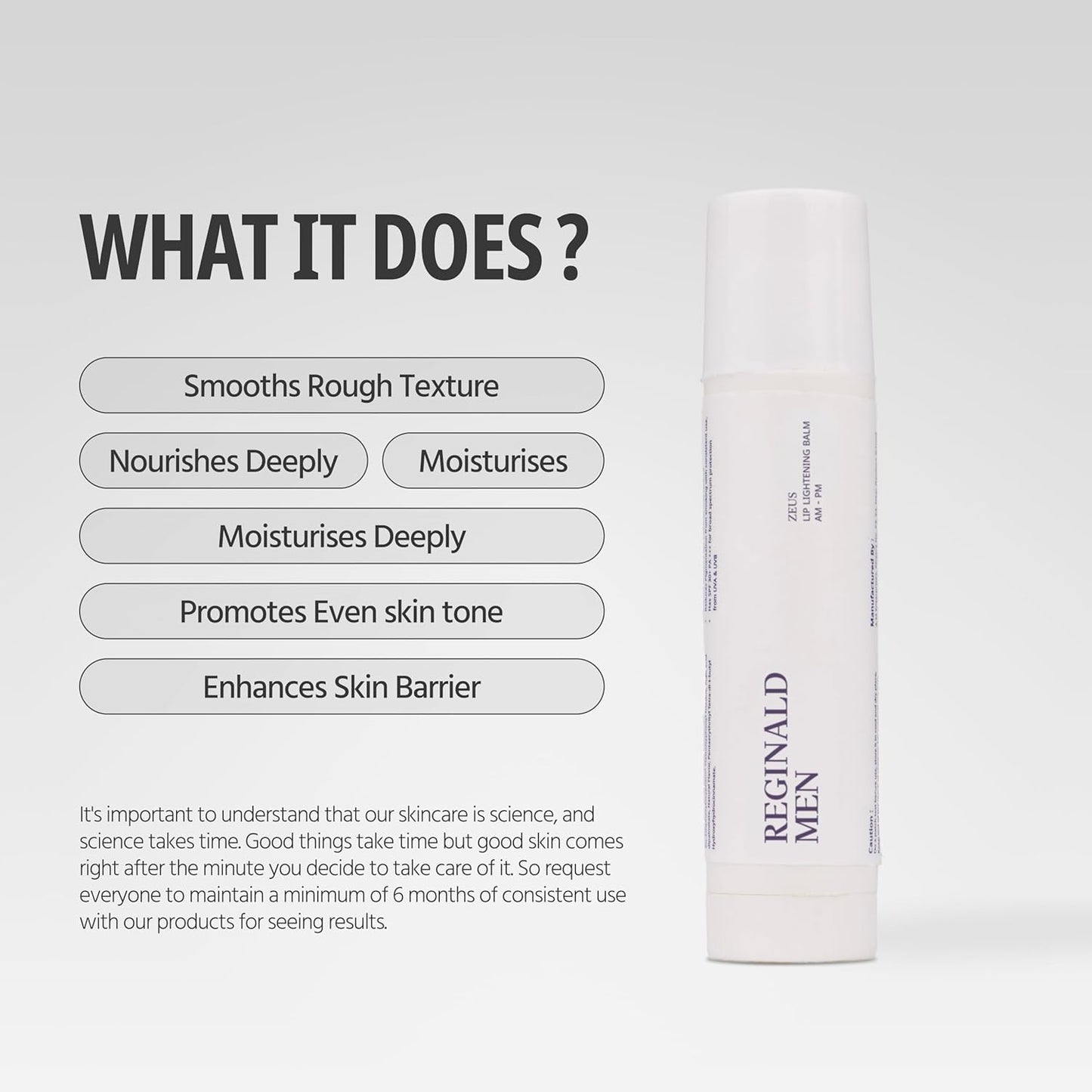 Reginald Men's Lip Balm, 5 grams, SPF 30, PA+++, Softens Lips, Anti-Pigmentation|Zeus - Lightening Lip Balm.