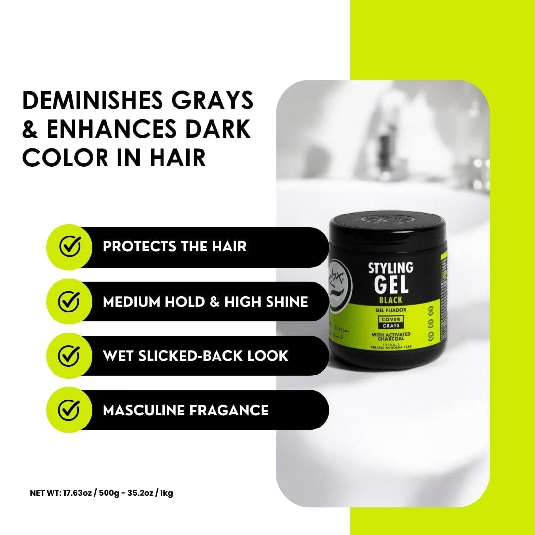 Rolda Black Styling Hair Gel - Medium To Strong Hold With Medium Shine For a Wet Slicked Back Look With All Day Hold - Activated Black Charcoal Covers Beauty and Personal Care Rolda