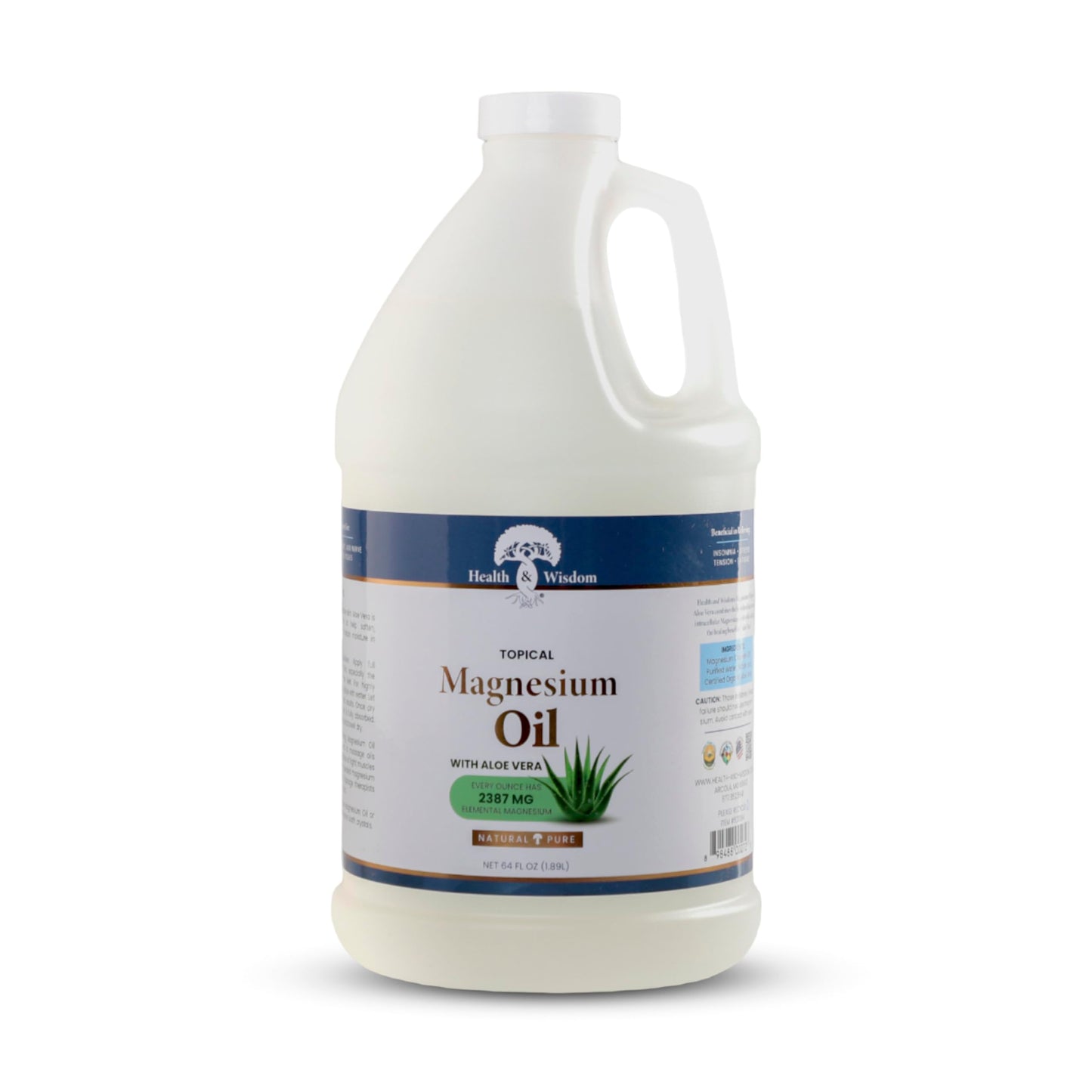 Health & Wisdom Pure Magnesium Oil with Aloe Vera - Topical Muscle & Joint Relief- Natural and Pure USP Grade Extra Strength Magnesium - Enhanced