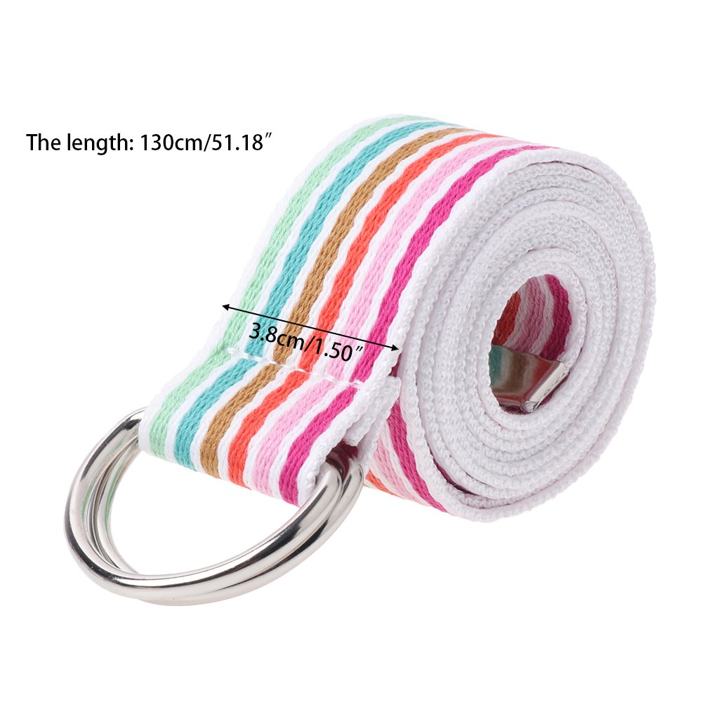 Feamos Stripe Belts for Women Waist Belt for Shorts with Double D-Ring Buckle Canvas Casual (White & Rainbow)