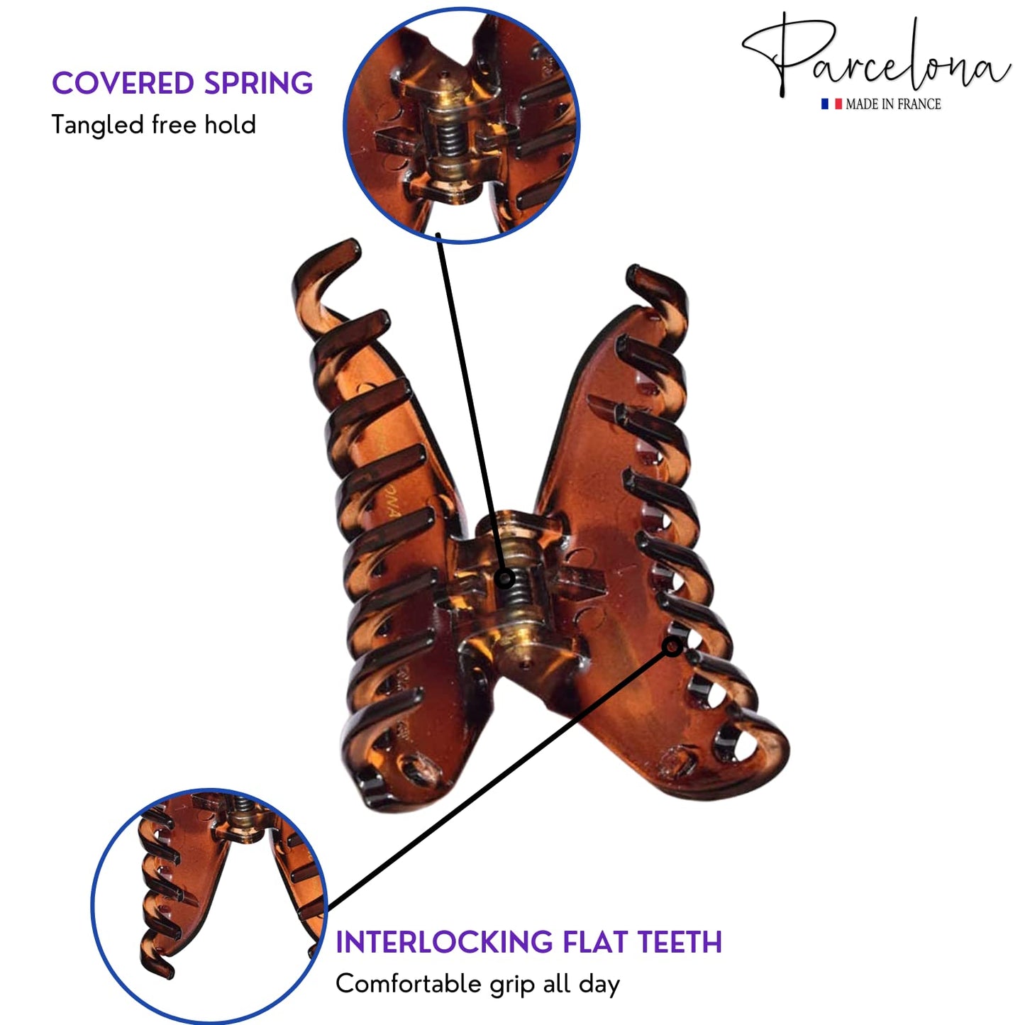 Parcelona French Skinny Boss Small 2 1/4" Black N Shell Celluloid Acetate Claw with Tight Spring Set of 2 Jaw Hair Claw Clips for Fine Hair, Made