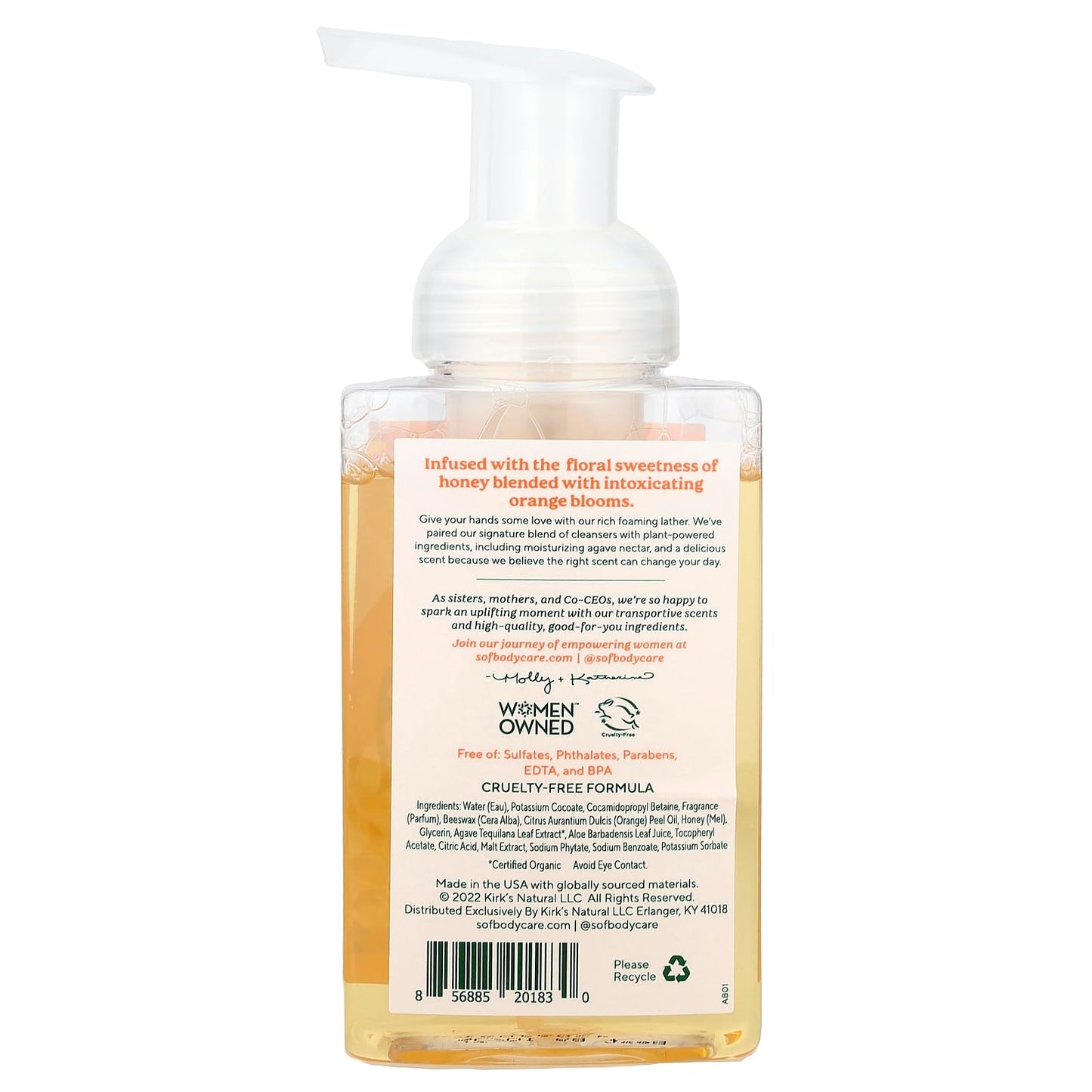 South Of France Foaming Hand Wash With Hydrating Organic Agave Nectar Orange Blossom Honey, 8 Oz