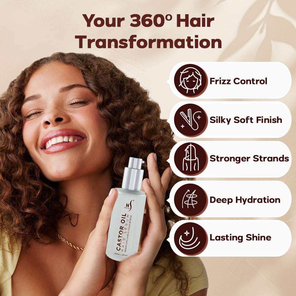 HerStyler Castor Oil Hair Serum for Hair Growth - Hair Shine Serum with Vitamin E - Hair Growth Serum - Hair Serum Heat Protectant - Vitamin E