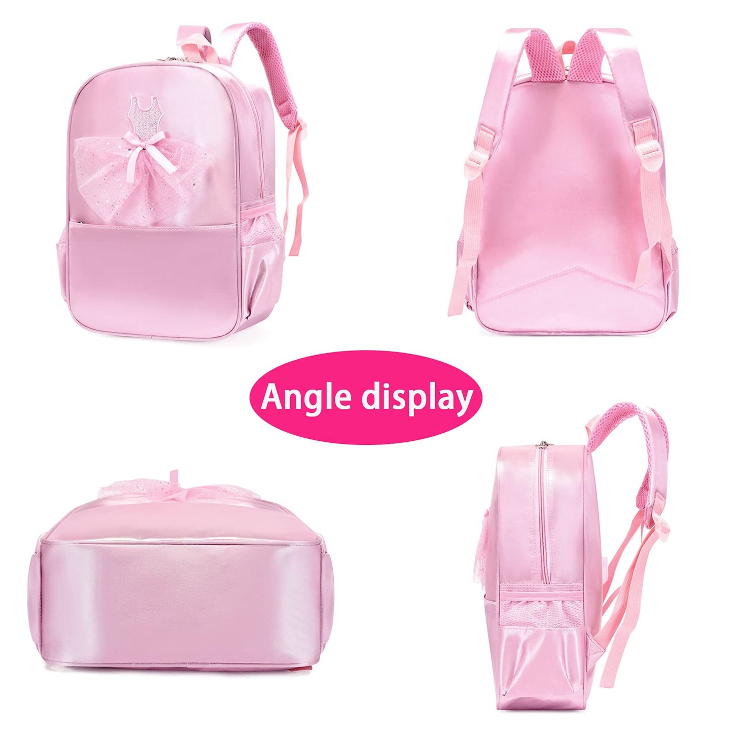 Girls Dance Bag Nylon Backpack Pink Ballet Little Girl Storage Bag, Sequin Decoration Children's School Bag