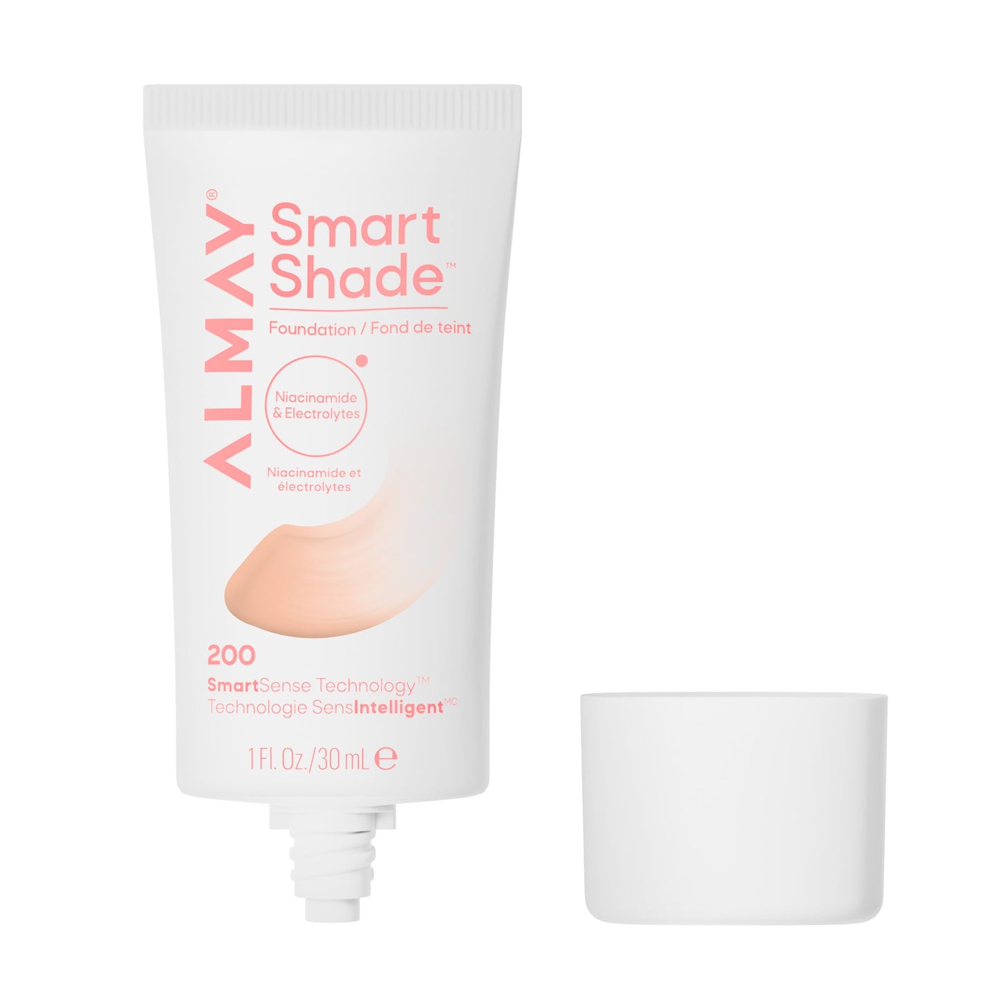 Almay Smart Shade™ Foundation, Oil-Free, Non-Comedogenic, Hypoallergenic, Vegan Face Makeup, 200 Light Medium, 1 fl oz