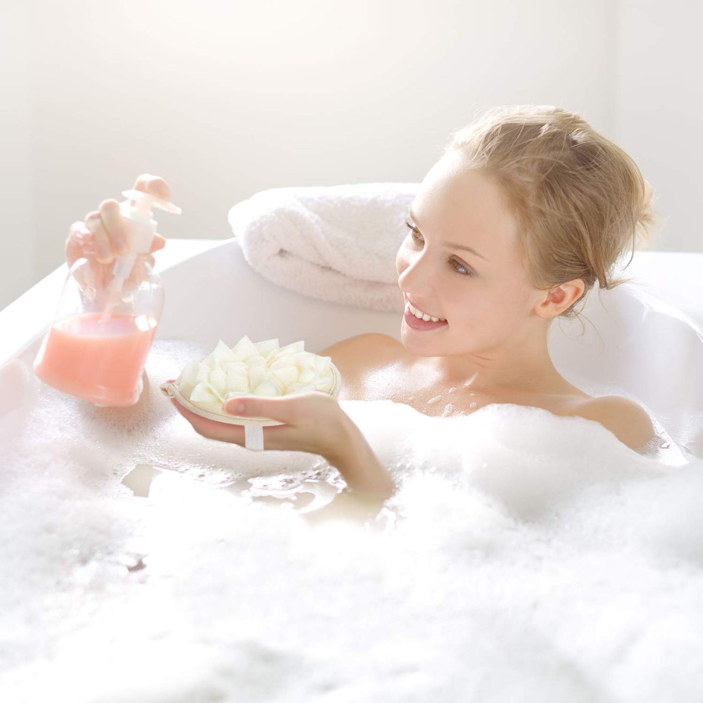 FOVOMA 2PCS Travel Body Natural Loofah Sponge,Mini Pink Loofah Travel Size, Eco Organic Loofah Sponge with Hand,Loofah Soft Sensitive Skin
