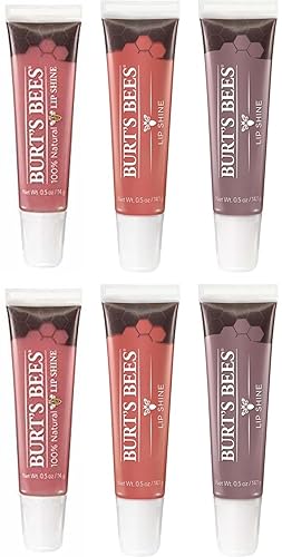 Burt's Bees 100% Natural 6 Count Lip Shine Variety Pack -Moisturizing Lip Gloss - Peachy, Spontaneity, Flushed Blush