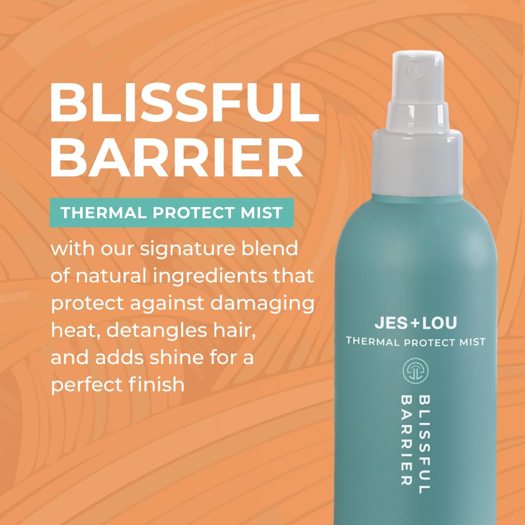 Jess & Lou Beauty Heat Protectant Spray with Natural Ingredients for Smooth, Frizz-Free Hair, Sulfate-Free Vegan Thermal Protection Mist for Blow Dry