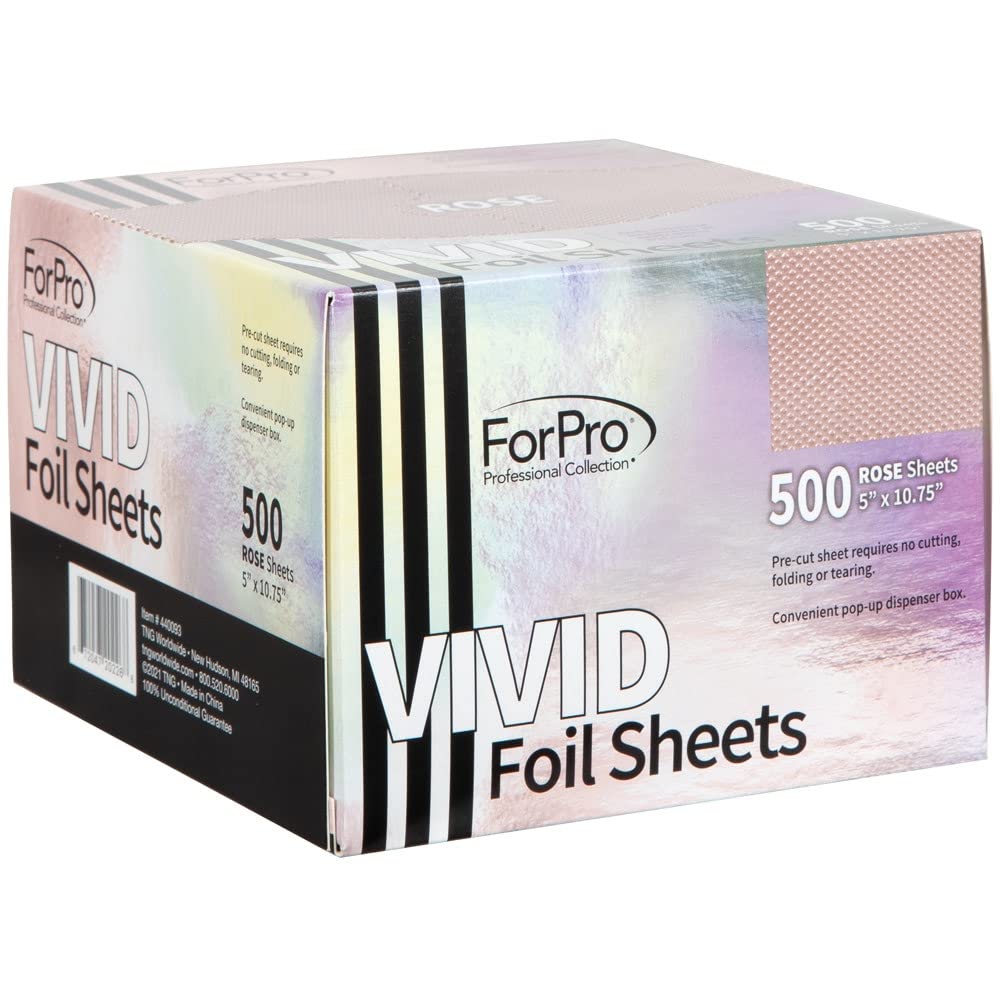 ForPro Professional Collection Vivid Rose Embossed Foil Sheets, Aluminum, Pop-Up Foil Dispenser, Hair Foils for Color Application & Highlighting