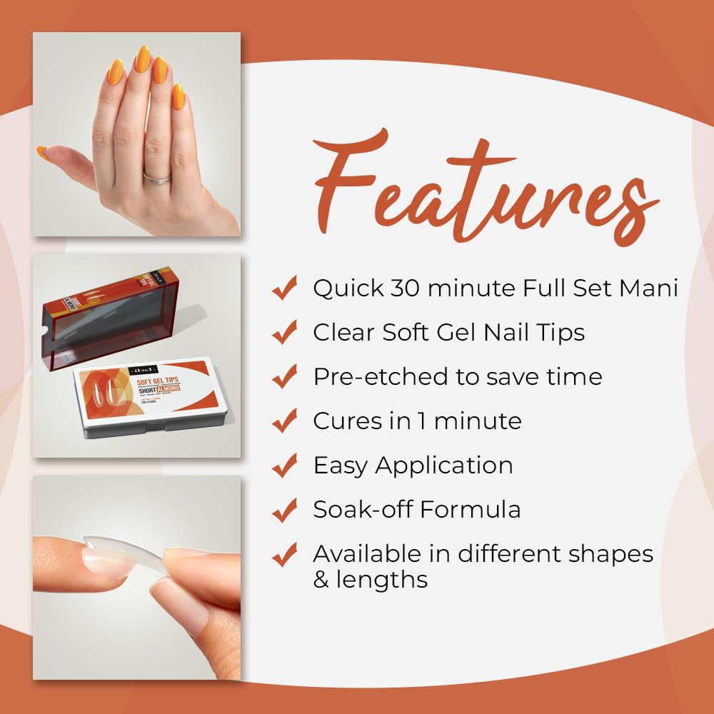 IBD Clear Soft Gel Nail Tips - Pre-Etched Short Almond Nail Tips for Strong Adhesion Acrylic Gel Extensions, Easy Press On DIY Nail Art, 504 Pcs, 12 Beauty & Personal Care IBD