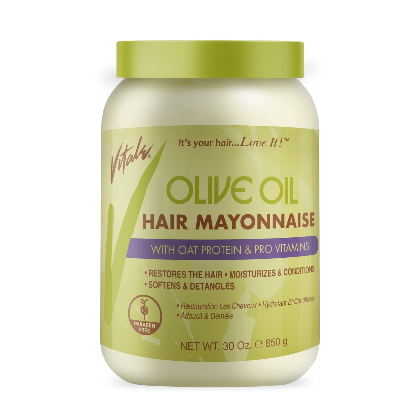Vitale Olive Oil Hair Mayonnaise 30oz with Oat & Egg Protein and Vitamins - Good on Color & Thermal Treated Hair - for Dry & Damaged Scalp Men, Women