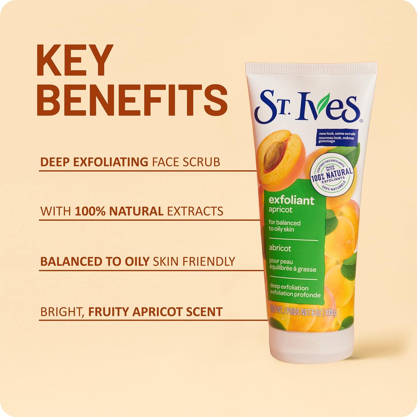 St. Ives Apricot Facial Scrub, Fresh Skin 5-Pack - Face Exfoliant for Balanced to Oily Skin, 6 Oz Ea