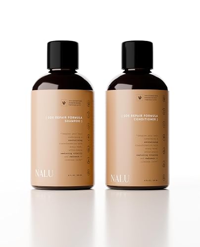 NALU SOS Repair Formula Shampoo and Conditioner Set - Effective Organic Strengthening and Restorative Care for Very Damaged Hair. 8 Fl Oz Each.