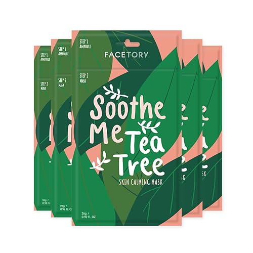 FACETORY K Beauty Face Mask Skin Care - Soothe Me Tea Tree 2-Step Sheet Mask with Tea Tree Extract & Chamomile + Soothing Ampoule | Skin Calming, Acne
