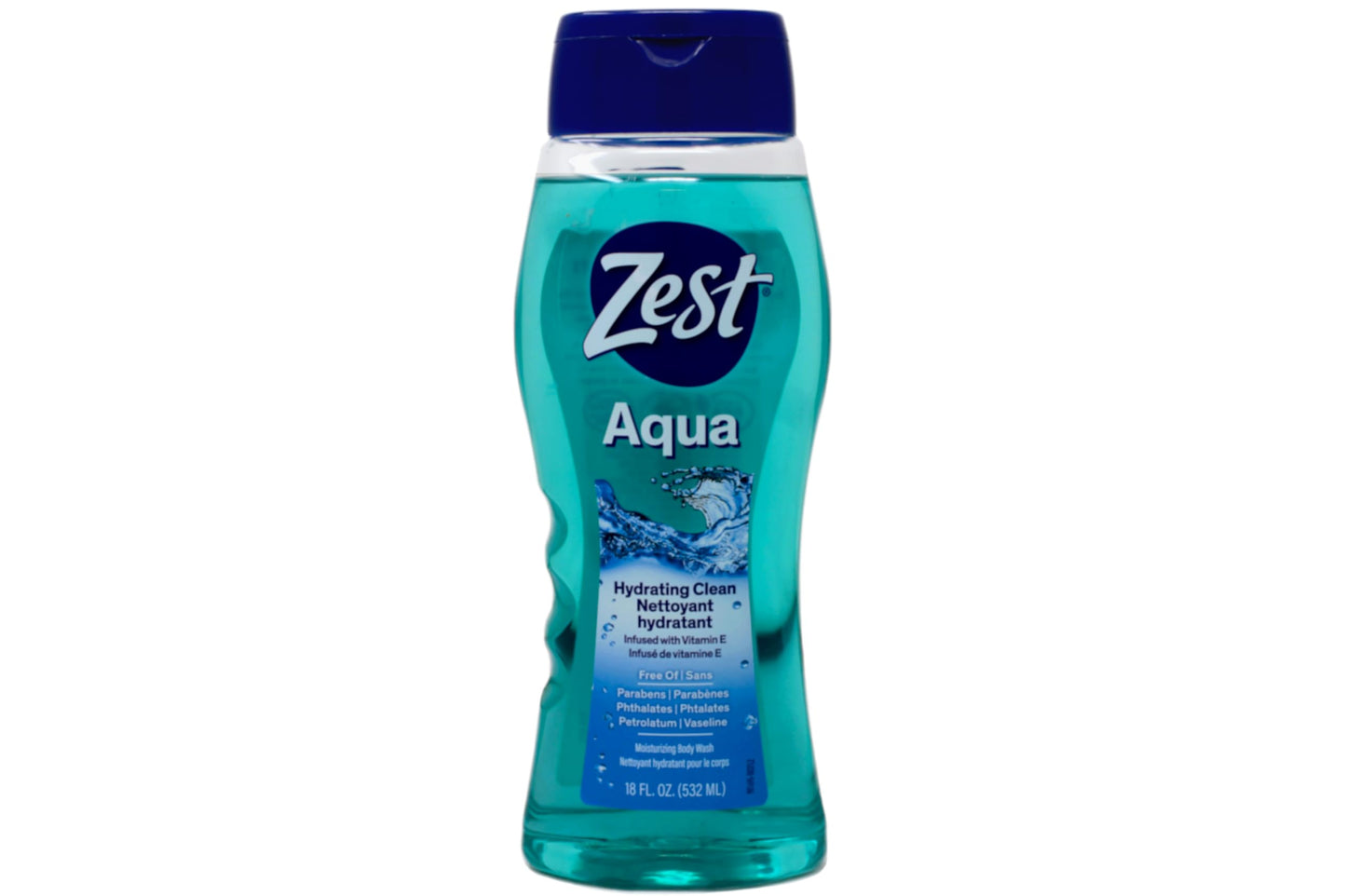 Zest Hydrating Body Wash - Aqua - Moisturizing Body Wash for Men and Women - Bath Soap with Vitamin E - Gentle Paraben Free Formula - 6 pc