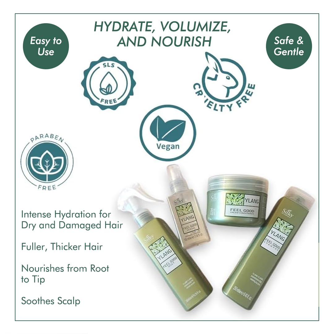 Silky Ylang Feel Good Hair Care Set - 4-In-1 Set with Oil Control Shampoo, Conditioner, Leave-In Spray & Hair Mist - Enjoy A Spa-Like Cleanse Every