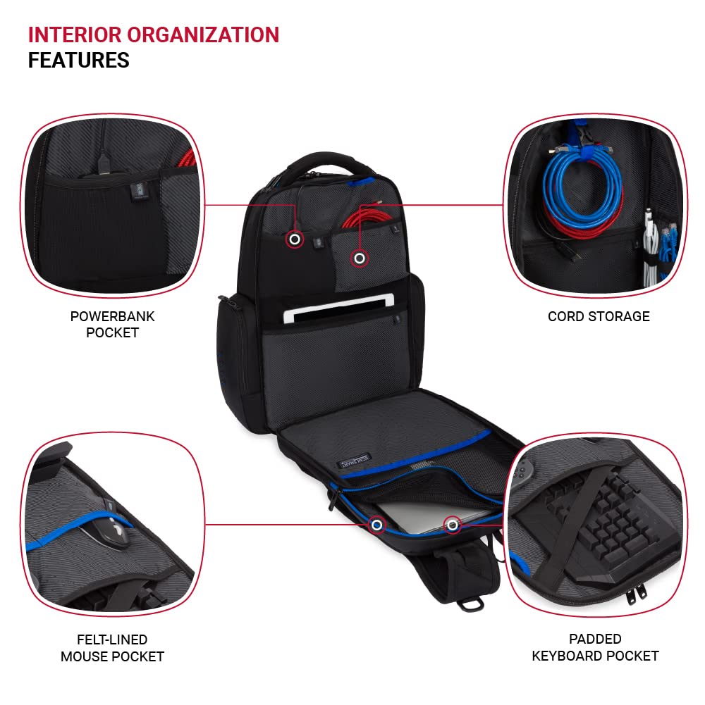 SwissGear Gaming Laptop Backpack with Charger Port (USB), Blue/Black