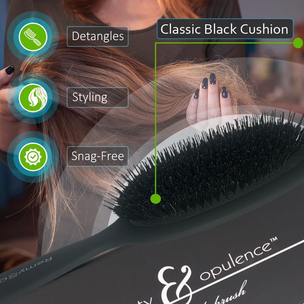 RemySoft Beauty & Opulence Boar Bristle Brush - Safe For Hair Extensions, Weaves and Wigs