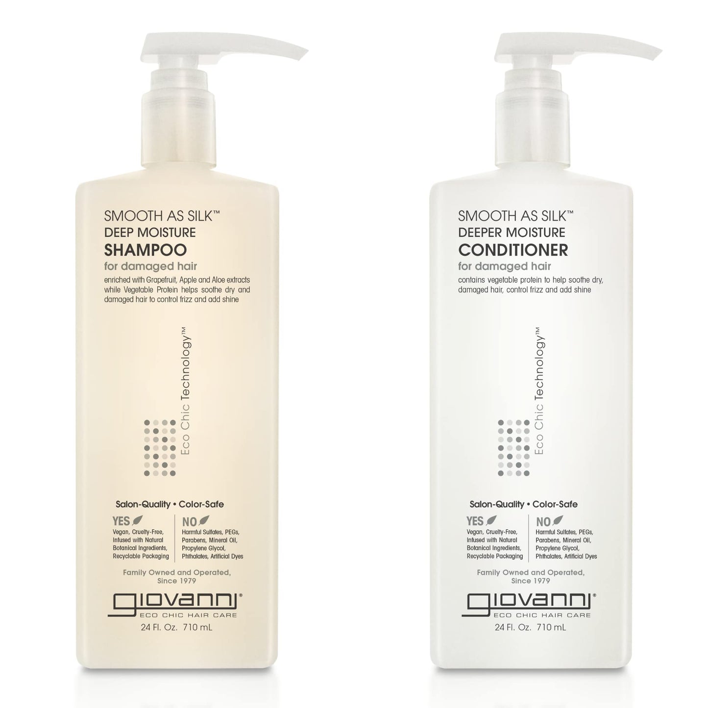 GIOVANNI HAIR CARE PRODUCTS Giovanni Smooth as Silk Deeper Moisture Shampoo & Conditioner Set, 24 Oz. Calms Frizz, Detangles, Wash & Go, Co Wash, No