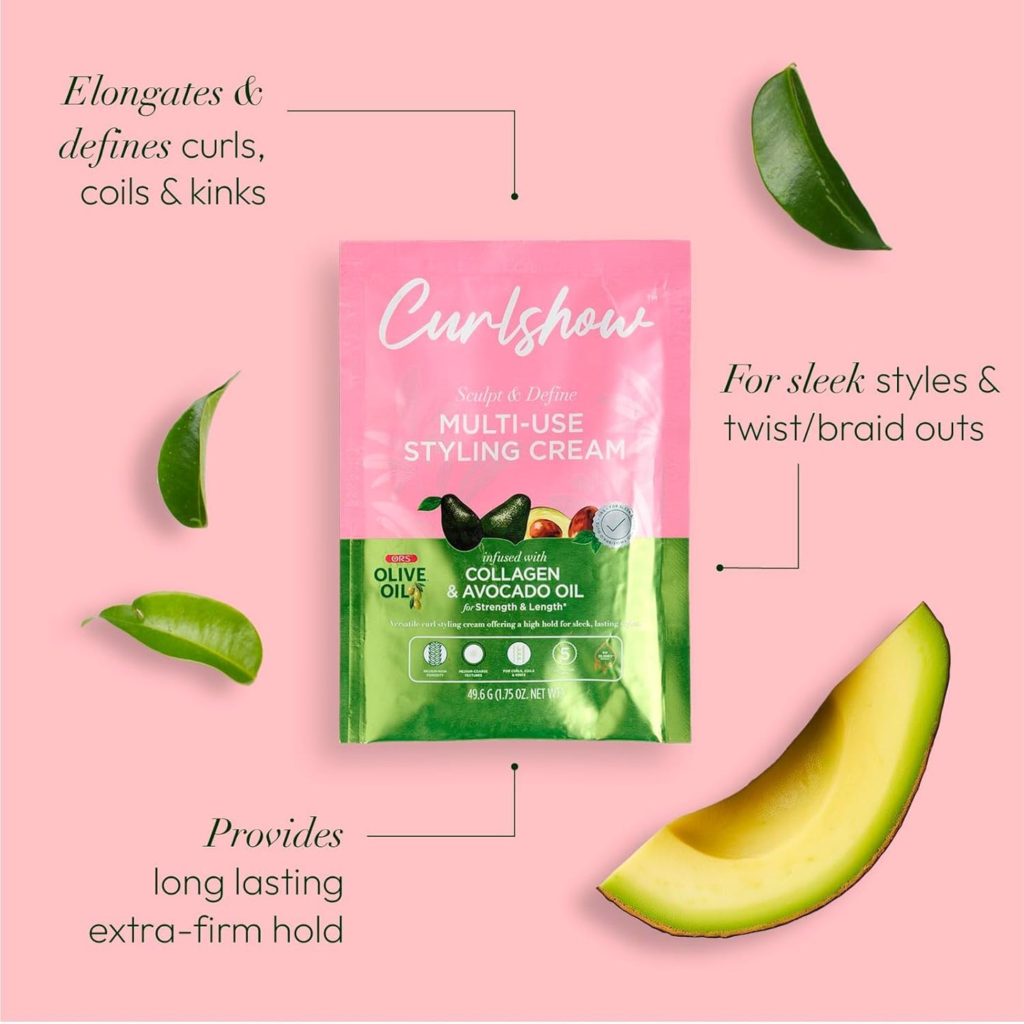 ORS Olive Oil Curlshow Multi-Use Styling Cream Infused with Collagen & Avocado Oil for Strength & Length Travel Packet 1.75 Ounce (Pack of 12)
