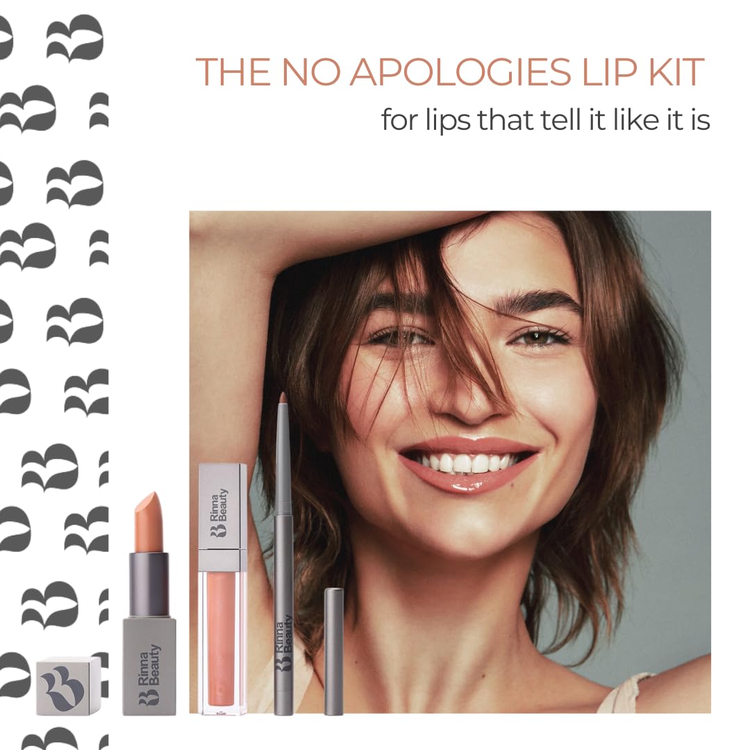 Rinna Beauty Icon Lip Kit - No Apologies - All-in-one Lip Kit - Includes Lipstick, Lip Gloss, and Lip Liner - NUDE CORAL look - Vegan, LONG-LASTING: