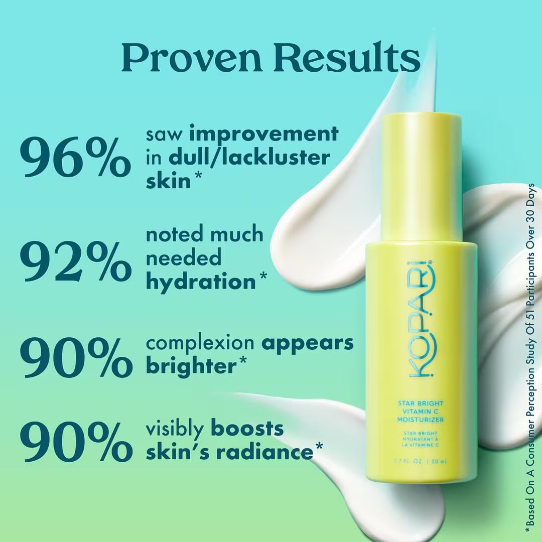 Kopari Star Bright Vitamin C Moisturizer with Starfruit & Niacinamide, Lightweight Formula Melts Into Skin, Brighten & Even Complexion, 1.7oz
