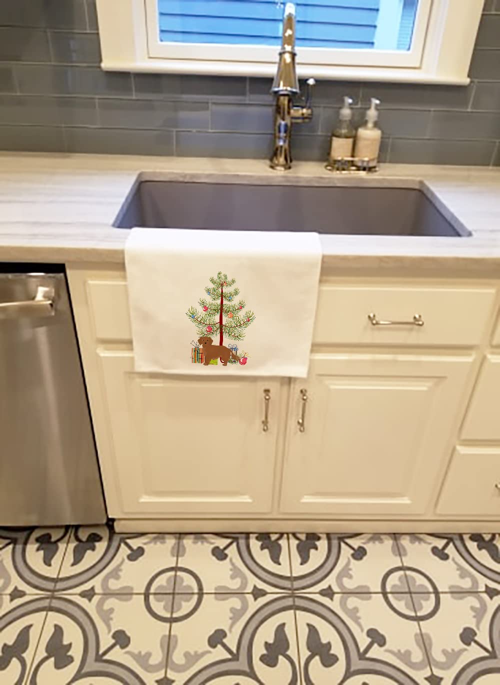 Caroline's Treasures CK3486WTKT Small Greek Domestic Dog Kokoni Christmas Tree White Kitchen Towel Set of 2 Dish Towels Decorative Bathroom Hand…