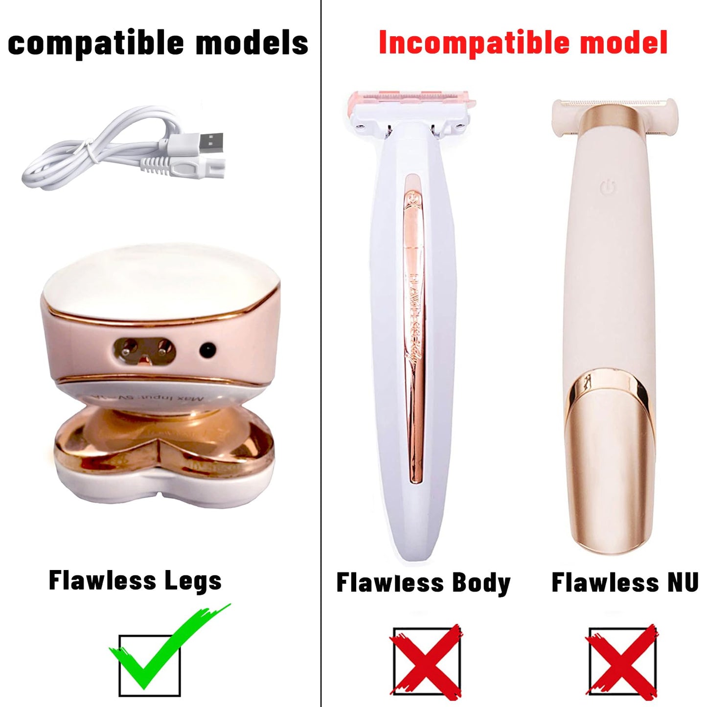 Shaver Charger Compatible with Finishing Touch Flawless Legs Shaver Hair Remove Ladies Shaver USB Cable Replacement 5V Power Cord Women Electric Beauty and Personal Care INVODA