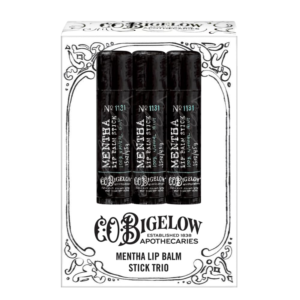 C.O. Bigelow Mentha Lip Balm Sticks, Pack of 3 Bulk Lip Balm Sticks with Shea Butter & Peppermint Oil, 0.15 oz