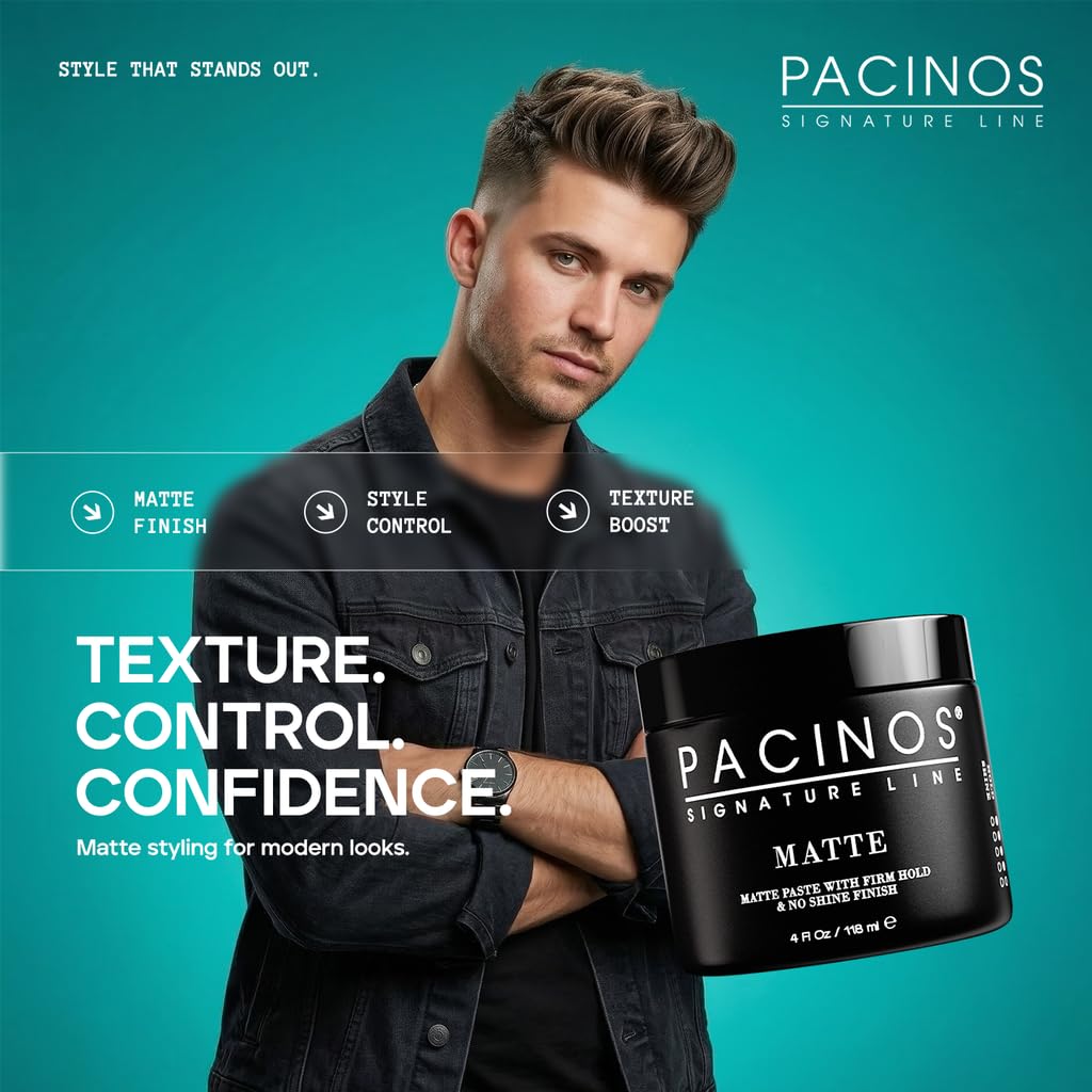 Pacinos Matte Hair Paste - Firm Hold, No Shine, Sculpting & Styling Wax, Long Lasting Definition & Texture, No Flakes, All Hair Types