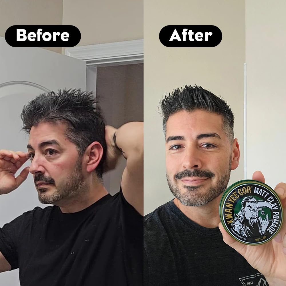KWAN YEE GOR Matte Hair Clay Pomade for Men - 24H Strong Hold & Water-Based | German Formula | No White Residue, Easy Wash | Beeswax & Kaolin Clay |