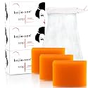 Kojie San Skin Brightening Soap - The Original Kojic Acid, Dark Spot Remover Bar Soap with Coconut & Tea Tree Oil - 100g x 3 Bars with Net